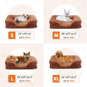 Memory Foam Pet Bed For Small Dogs & Cats With Washable Removable Cover Non-Slip Base Waterproof Liner (Option: Brown XL)