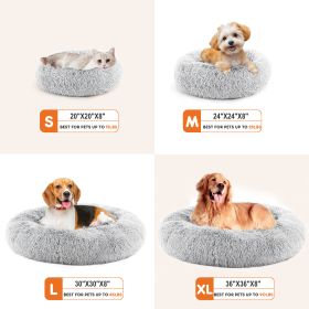 24 Inch Anti-Slip Round Fluffy Plush Faux Fur Cat Bed, Fits Up To 25 Lbs Pets (Option: Grey M)